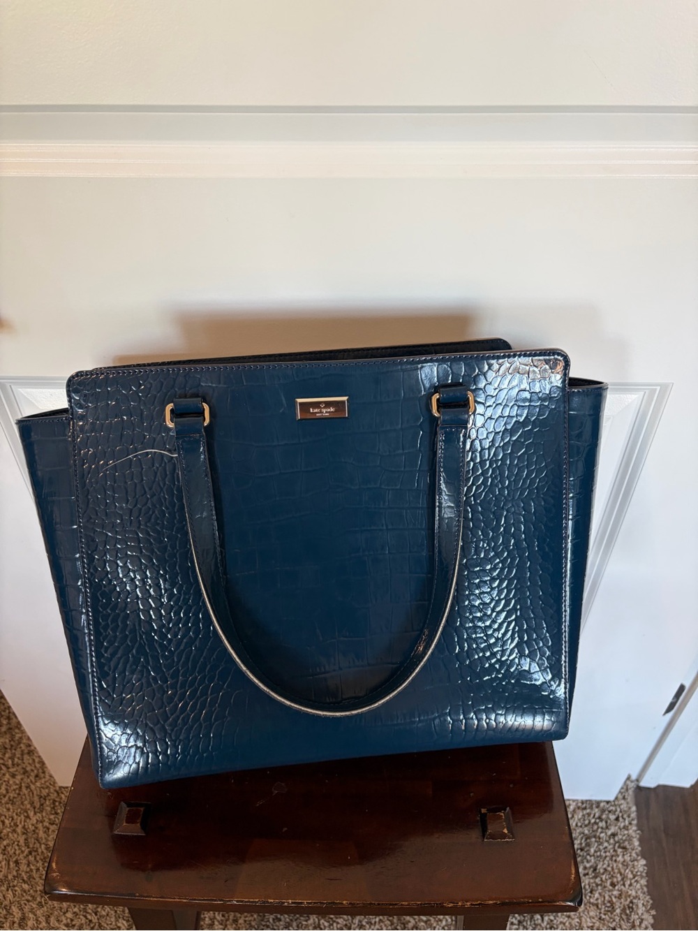 kate spade teal Croc-Embossed Bristol Drive purse